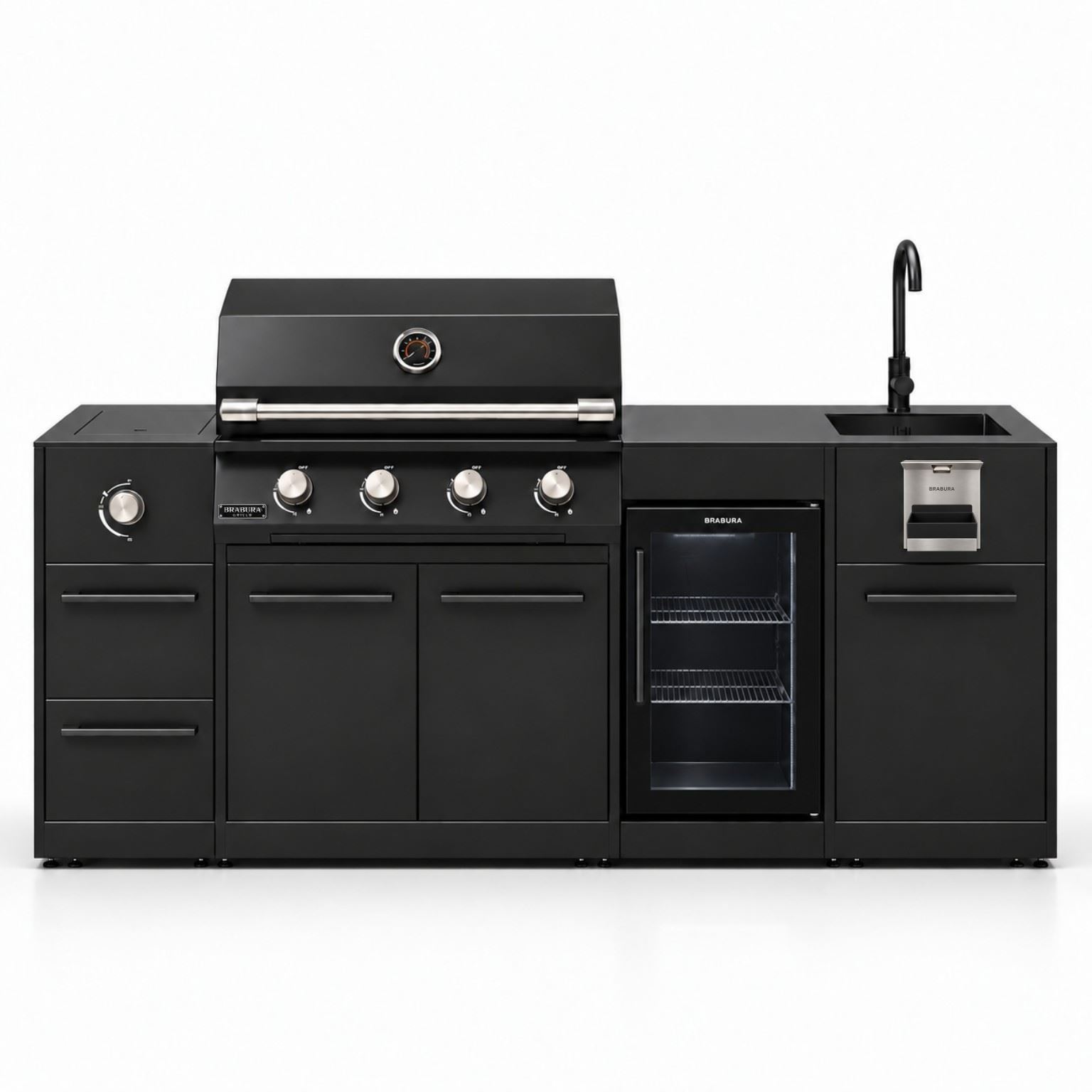 מטבח חוץ נייד 2.15 מטר עם גריל ומקרר – BRABURA COMPACT 400 BAZALT